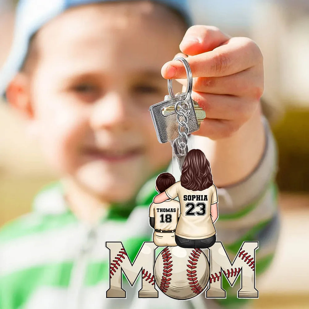 Custom Keychain with Mom and Kids in Jerseys – Personalized Gift