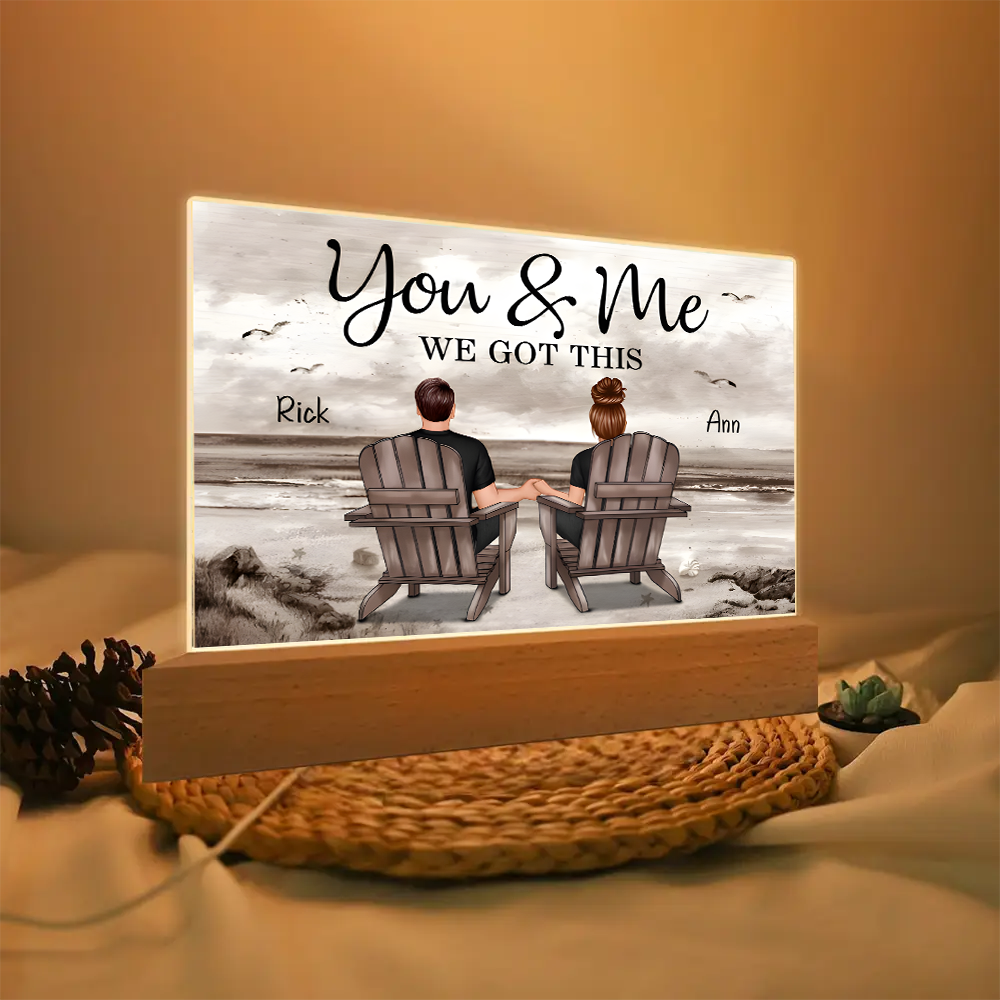 Seaside Memories - Personalized Vintage Beach Couple LED Light Or Wooden Or Acrylic Plaque - A Timeless Anniversary Gift for Him & Her