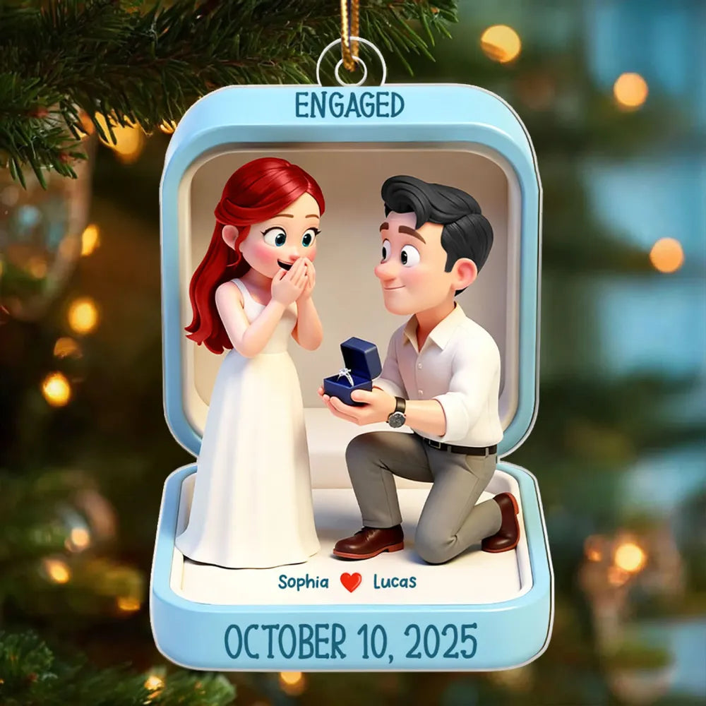Engaged Proposal Scene Acrylic Ornament, Cute Cartoon Couple Ring Moment, Unique Gift for Couples