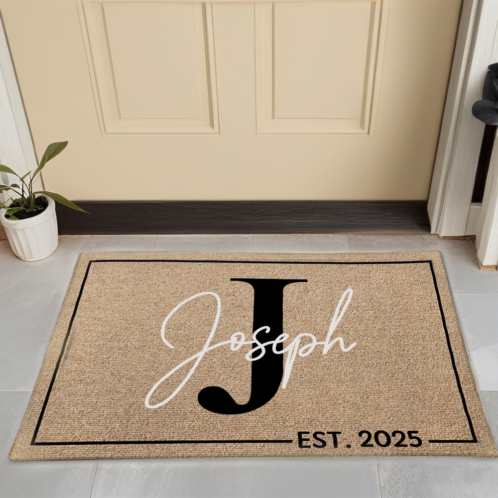 Personalized Family Name Doormat - Custom Monogram Entrance Doormat - Housewarming Gift for Homeowners