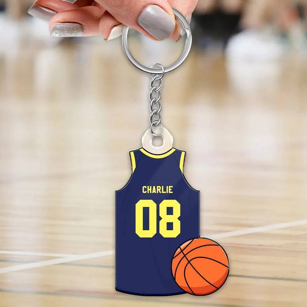 "Personalized Basketball, Soccer, American Football, Baseball Jersey Gift - Custom Acrylic Keychain for Sister, Son , Husband, Him - Perfect Sports Memorabilia Gift"