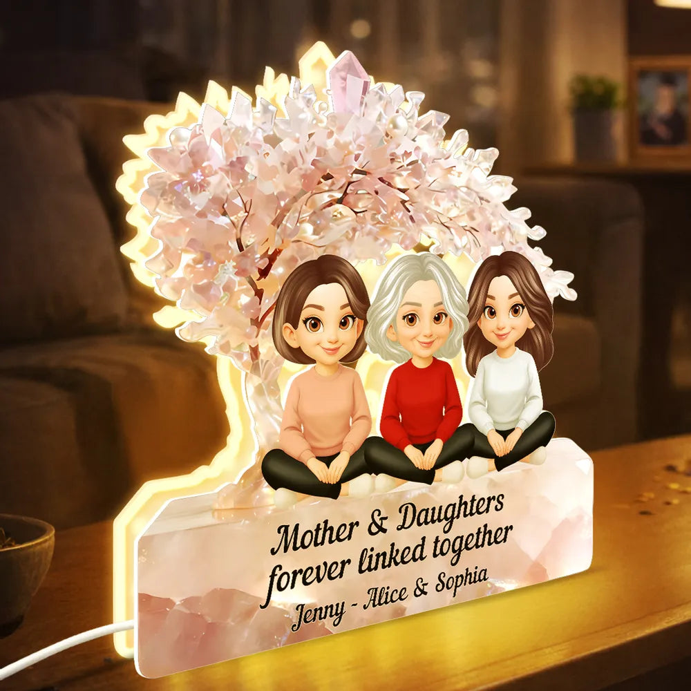 Personalized Acrylic Light Box Mother and Daughters Sitting Together Warm Glow Keepsake, Unique Gift for Mom