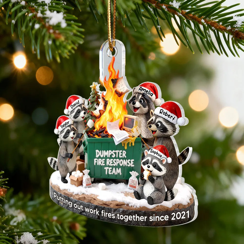 Funny Dumpster Fire Raccoon Acrylic Ornament for Work Besties – Personalized Holiday Office Gift