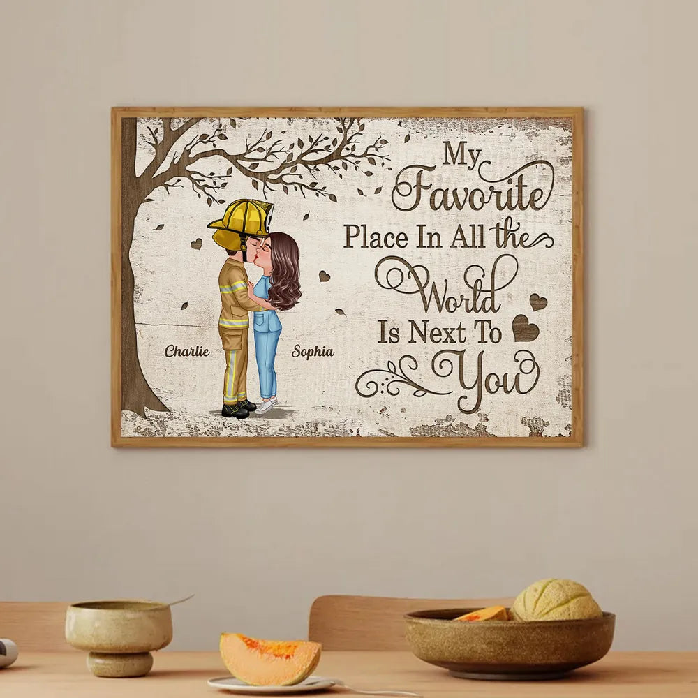 Favorite Place In The World Couple Kissing Poster, Romantic Personalized Wall Art, Unique Gift for Him or Her