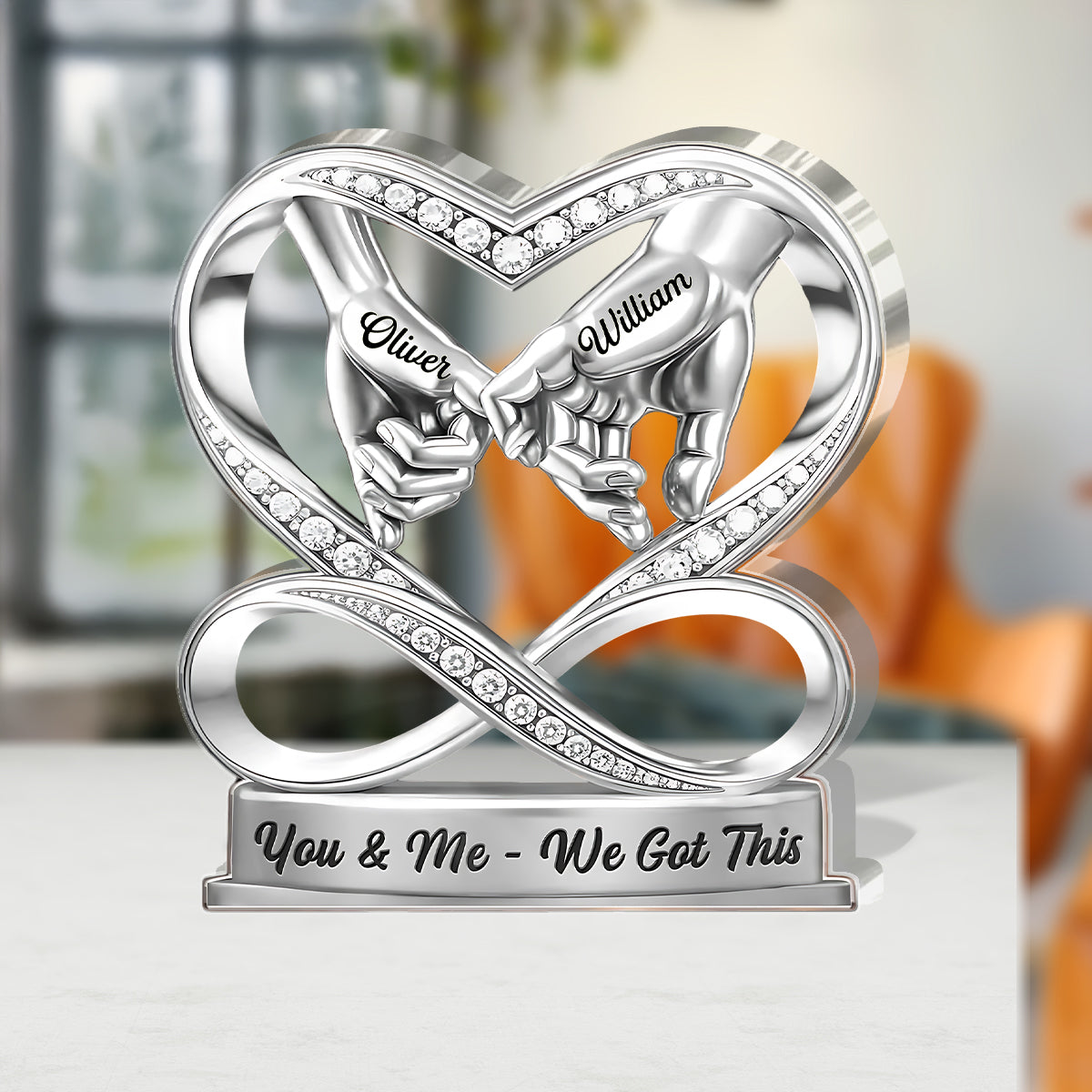 Personalized Shaped Acrylic Block Plaque, Linked By Love Pinky Promise Hands, Romantic Shelf Decor, Unique Gift for Couple