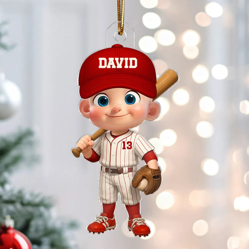 Baseball Acrylic Ornament with Cute Character Design, Customizable Holiday Tree Decoration, Perfect Gift for Kids and Families