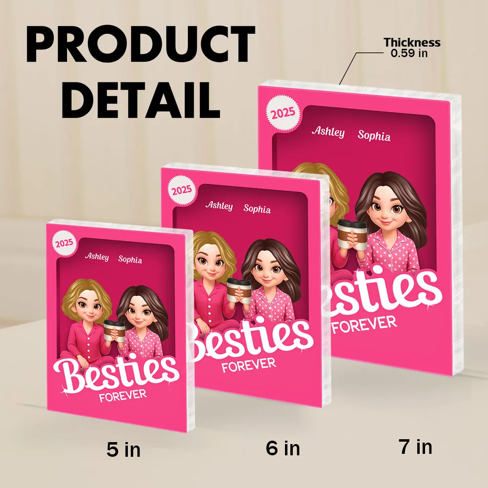 Pink Besties Forever Rectangle Acrylic Block – Cozy Bedroom Vibe, Gift for Yourself or Sisters