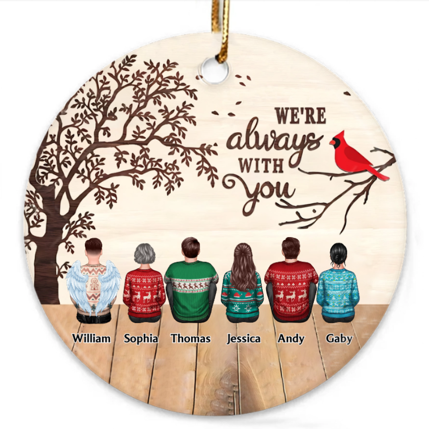 Always With You Cardinal Memorial Remembrance Keepsake Personalized Glass Ornament