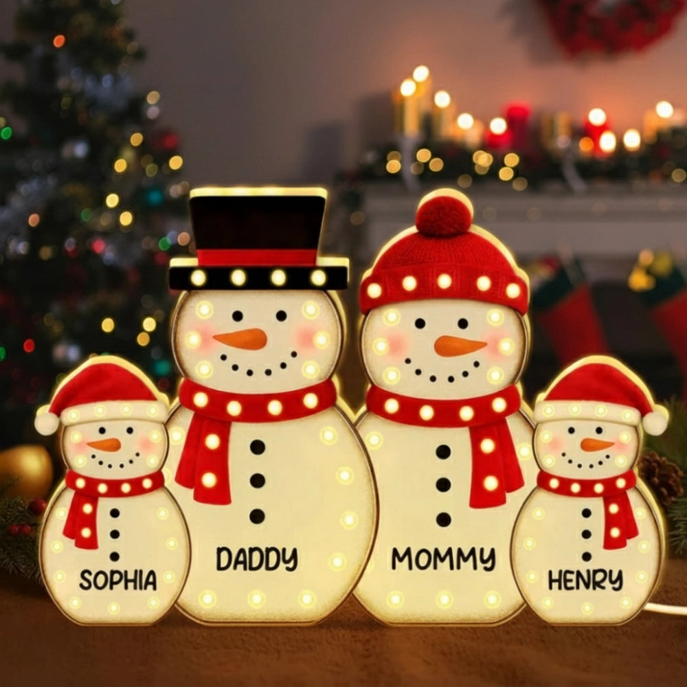 Personalized Snowman Acrylic Light Box, festive LED warm glow for holiday mantel or bedroom, creative keepsake gift for Parents & Kids
