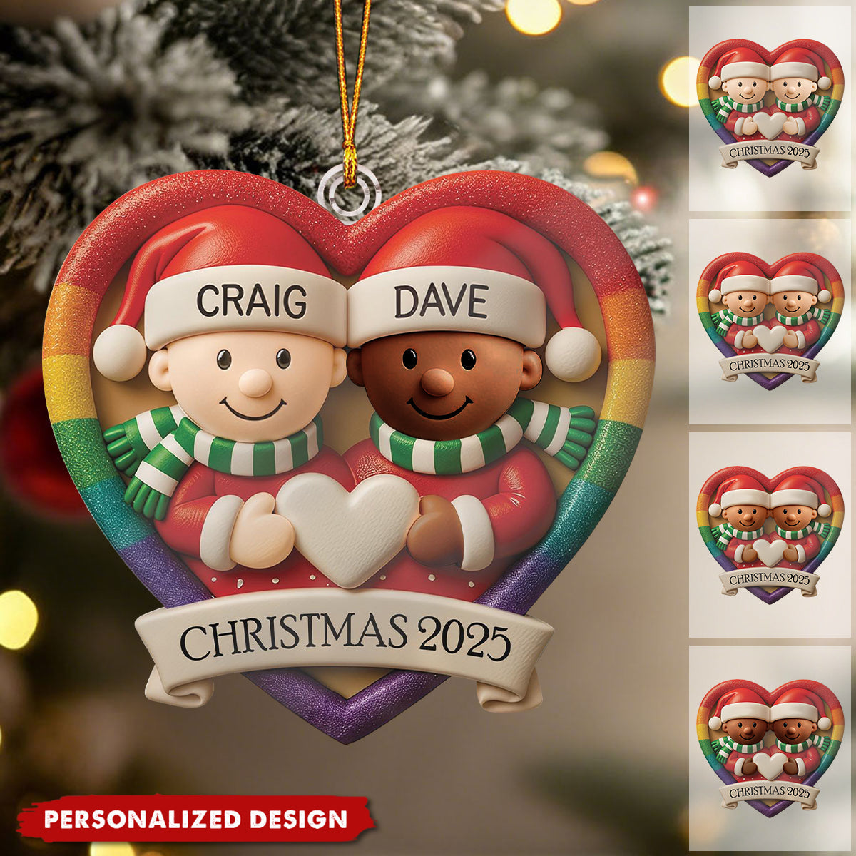Custom LGBT Couple Acrylic Ornament, Cozy Hugging Santa Characters for Holiday Celebration, Romantic Keepsake & Special Gift