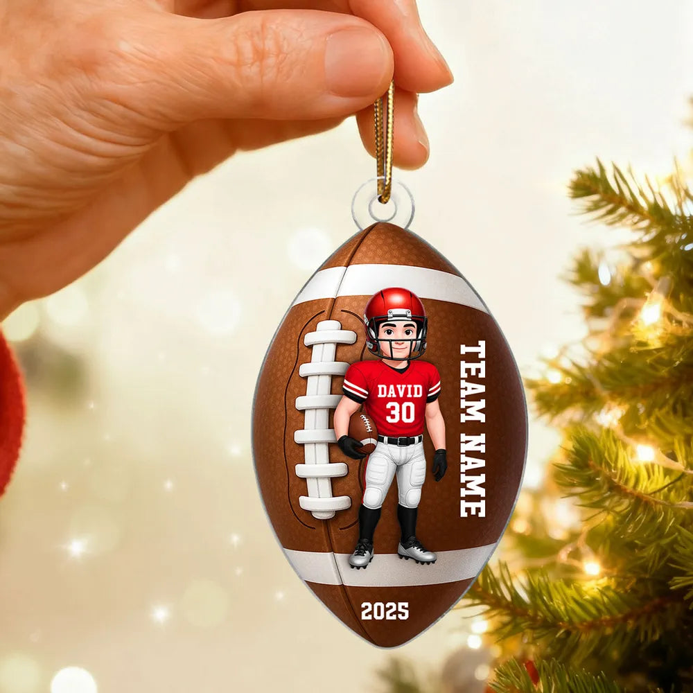 Football Player Acrylic Ornament - Personalized Sports Keepsake for Christmas Tree - Unique Gift for Teen Athlete or Son