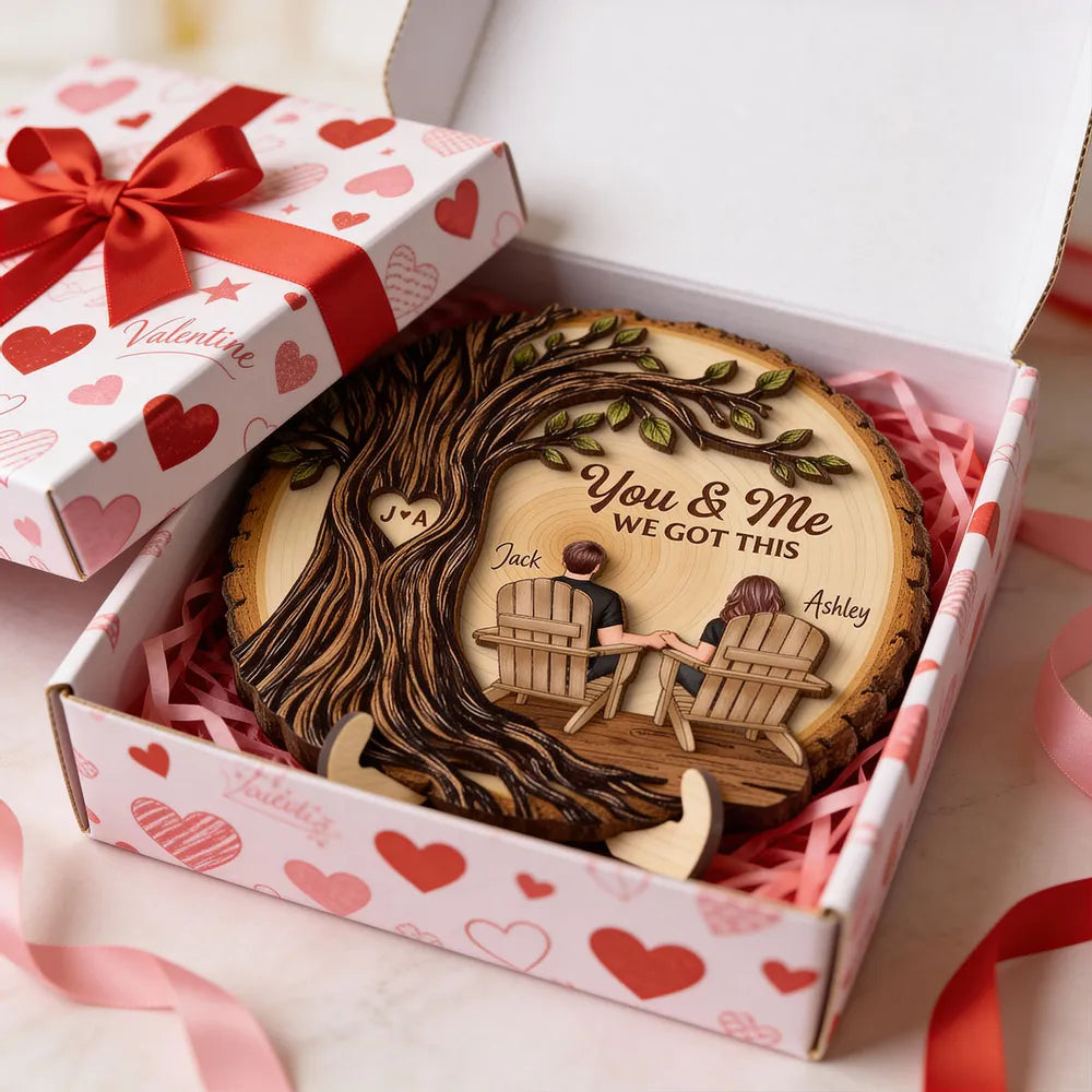 Personalized 2-Layer Wooden Plaque Couple Holding Hands Under Tree, You & Me We Got This, Unique Romantic Gift