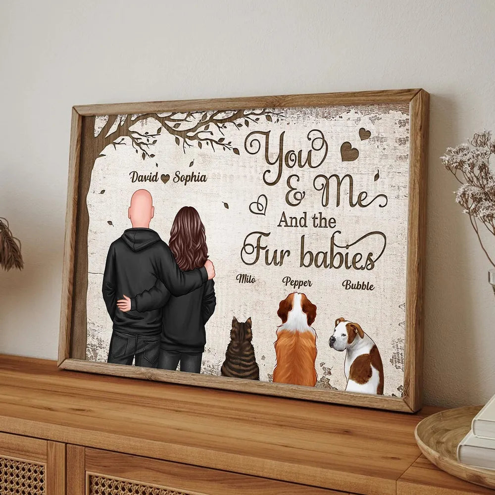 You & Me and the Dogs Custom Poster, Hugging Couple with Pets, Modern Wall Art, Unique Gift for Couples and Dog Lovers