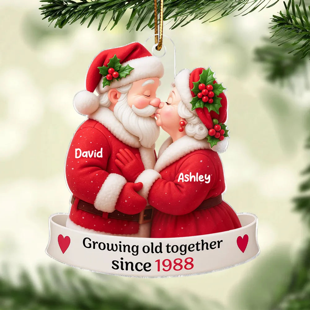Kissing Santa Couple Acrylic Ornament, Romantic Christmas Tree Decoration Celebrating Lifelong Love