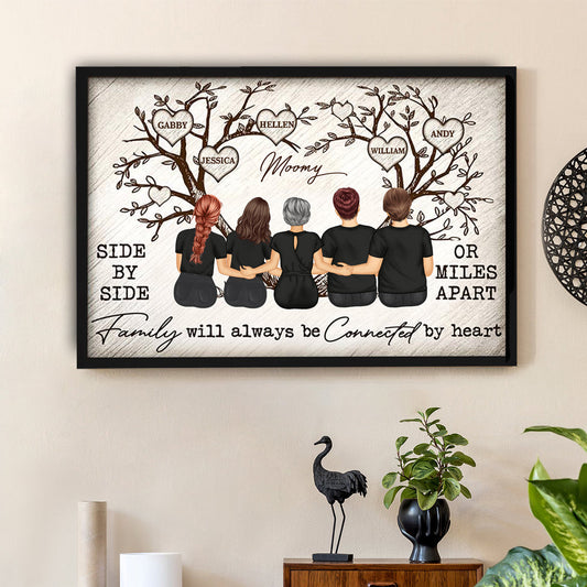 Grandma Mom Family Will Always Be Connected By Heart - Personalized Family Tree Poster, Perfect Gift for Mothers, Available as Poster, Plaque, Ornament, Keychain, and Pillow