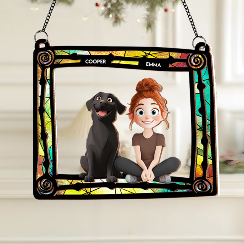 Custom Pet & Owner Wood Acrylic Ornament - Personalized Pet Lover Gift