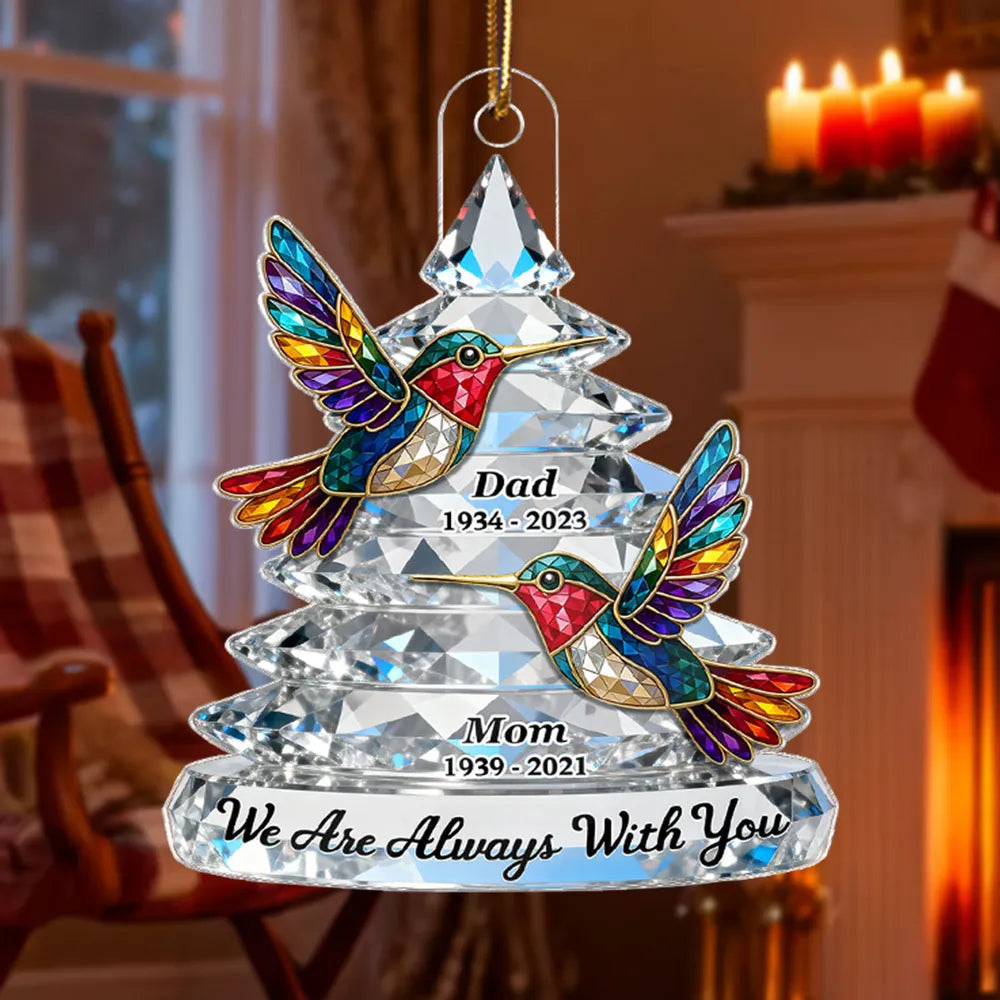 Personalized Memorial Acrylic Ornament with Colorful Hummingbirds, Christmas Tree Keepsake, Unique Sympathy Gift