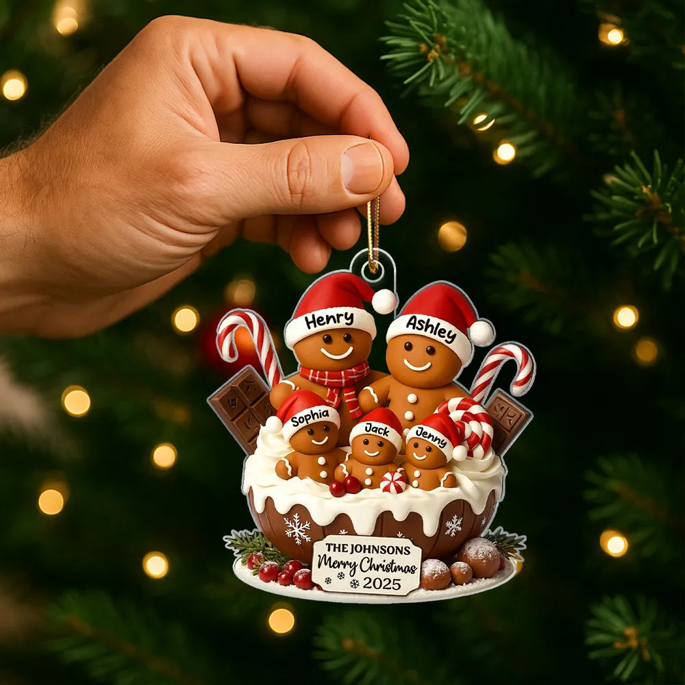Acrylic Ornament with Gingerbread Family Design, Perfect Christmas Gift for Warm Holiday Memories