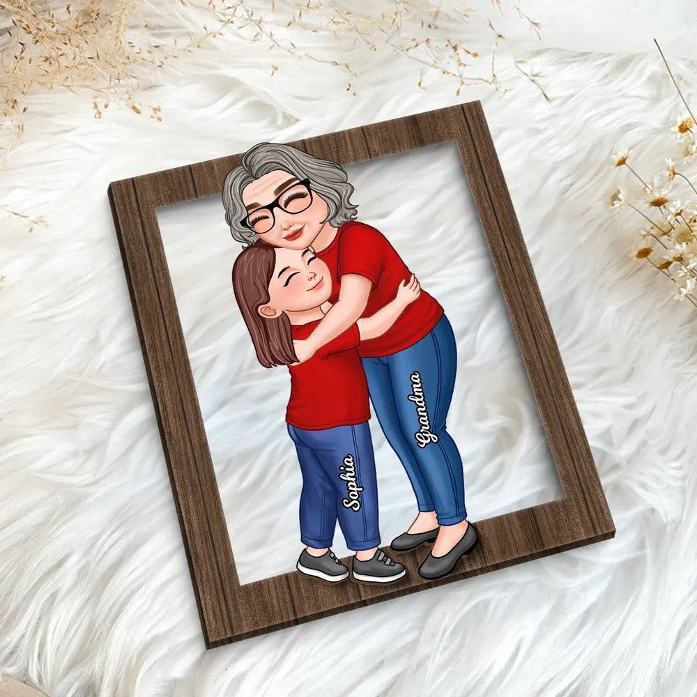 Embrace of Generations - Personalized 'Grandma & Grandkid Hug' Wooden Plaque - A Heartwarming Gift for Grandma