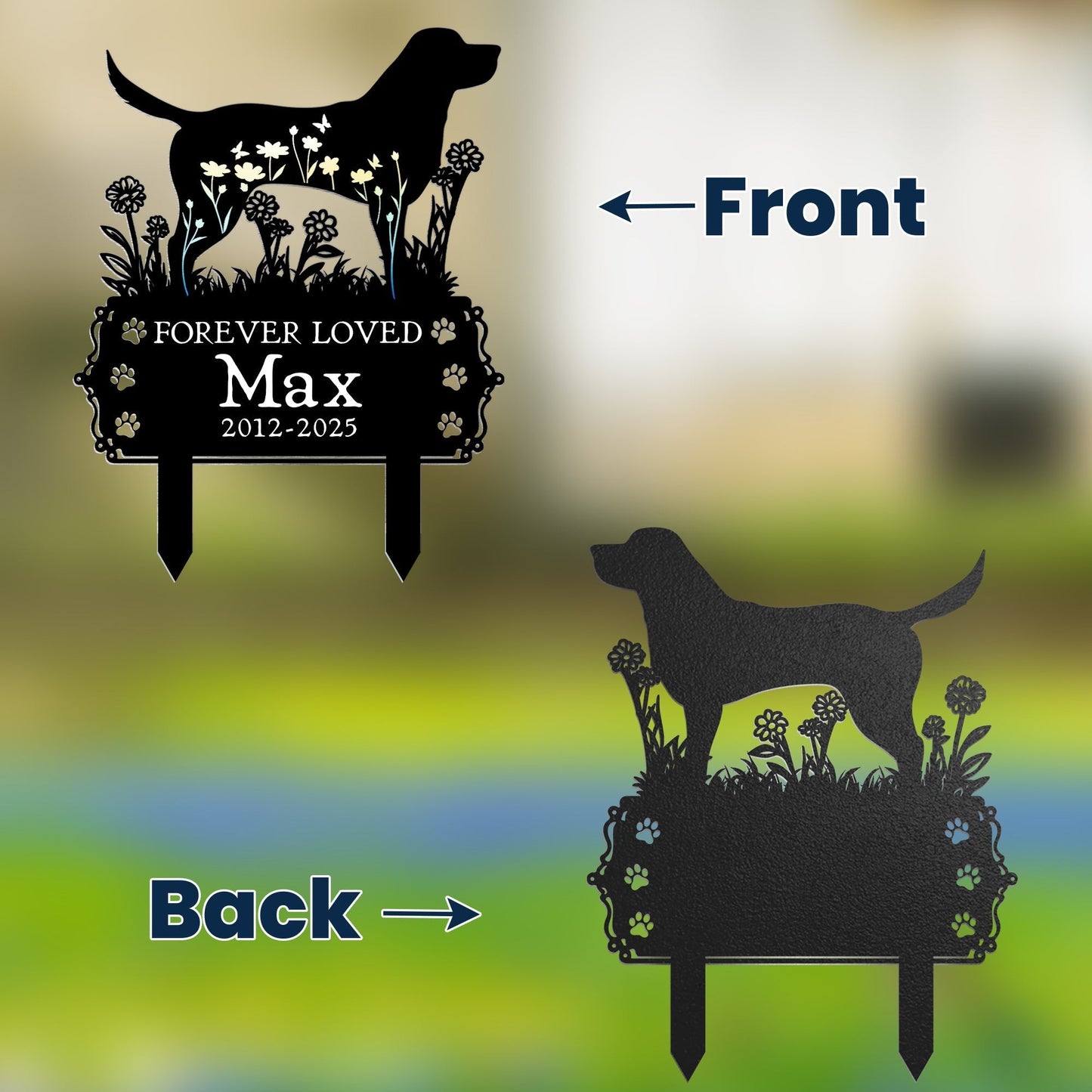 Personalized Dog Memorial Metal Garden Stake with Forever Loved Quote, Floral Silhouette Yard Decor, Unique Gift for Pet Owners