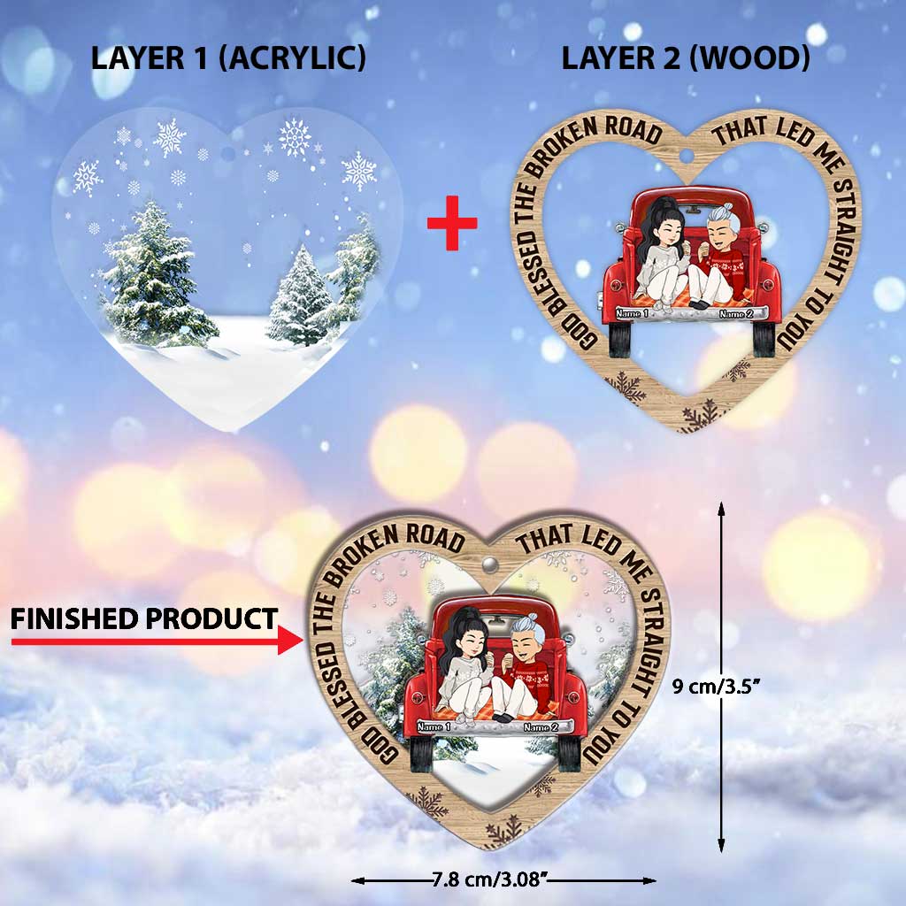 God Blessed The Broken Road - Personalized Christmas Couple Layers Mix Ornament
