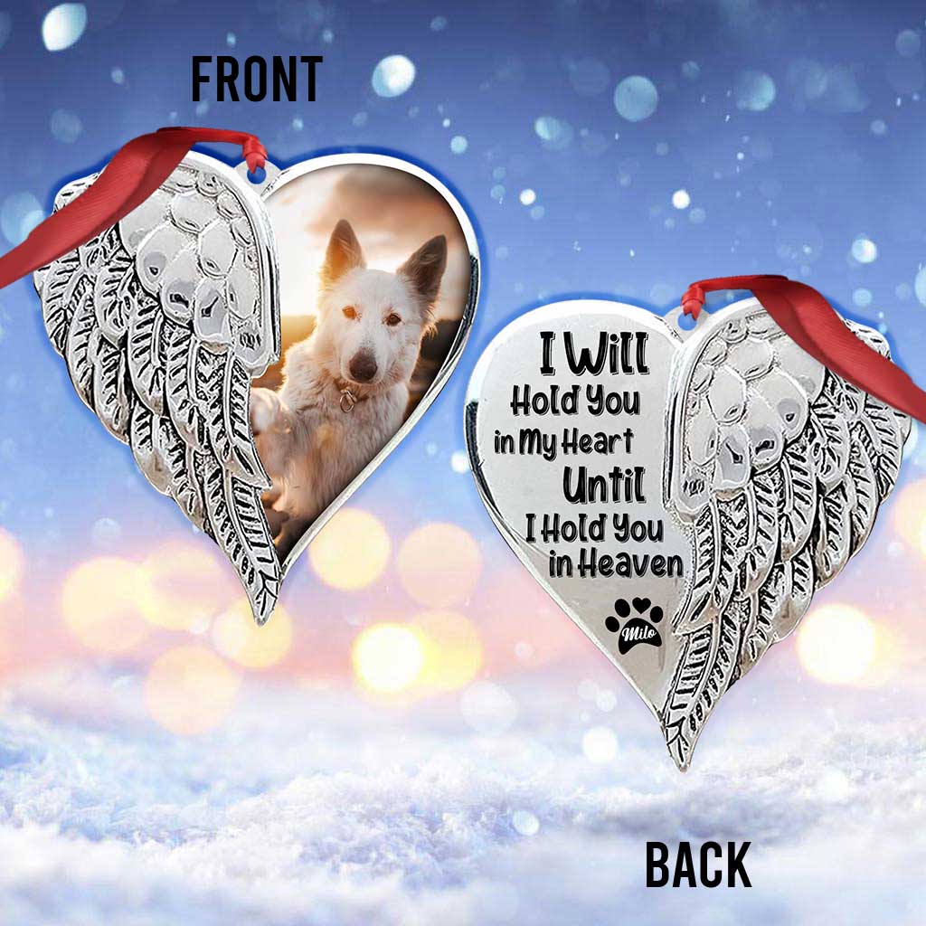 I Will Hold You in My Heart Until I Hold You in Heaven - Personalized Christmas Dog Ornament (Printed On Both Sides)