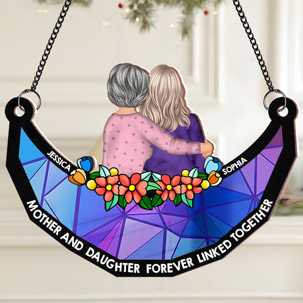 Mother-Daughter Themed Wood and Acrylic Layered Ornament – Warm Hug Design, Personalized Gift for Mother or Daughter