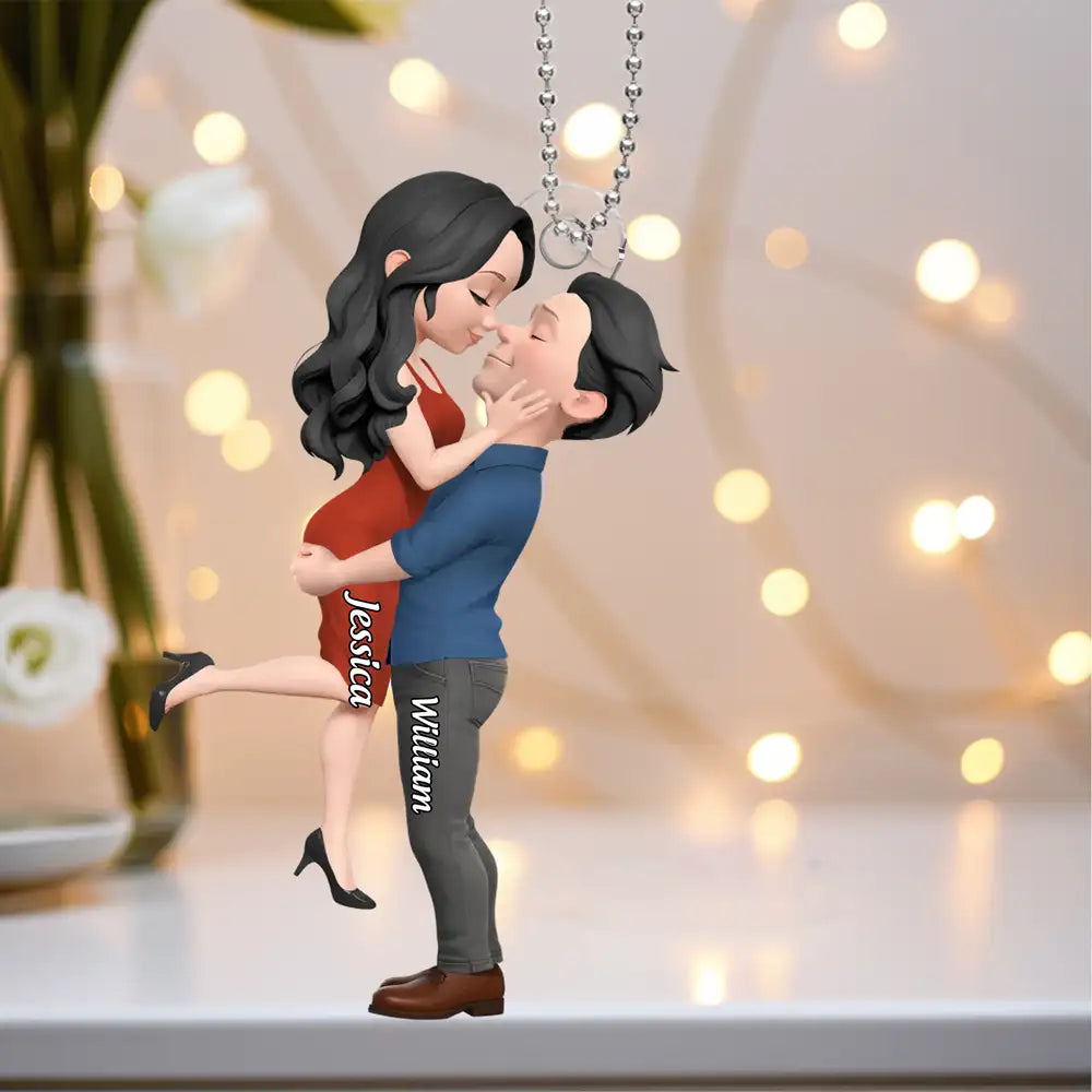 Road-Trip Embrace – Personalized Acrylic Couple Car Ornament