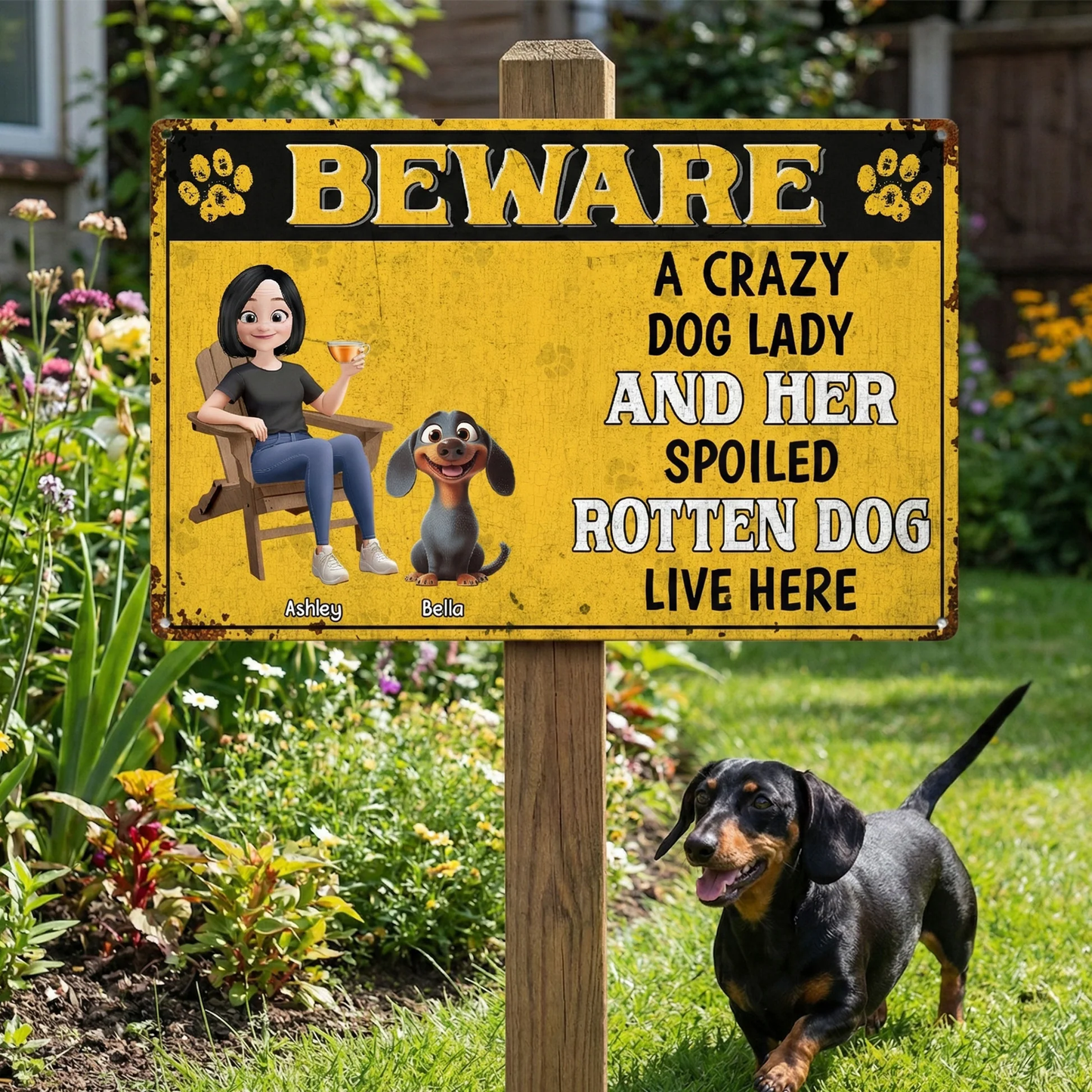 Personalized Rectangular Iron Sign Beware Crazy Dog Lady Spoiled Rotten Dog Live Here - Funny Unique Gift for Dog Lovers