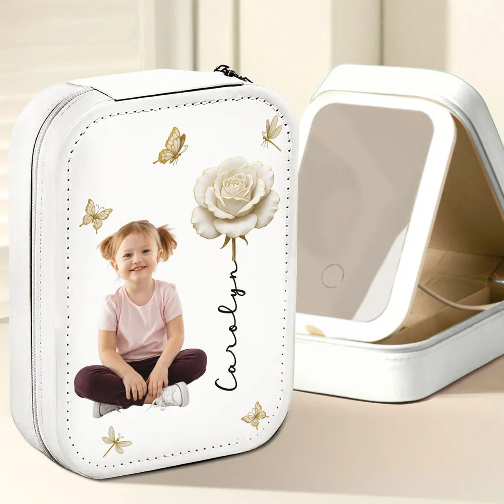Blooming Soul with Photo – Personalized LED Mirror Jewelry Box in Multiple Colors – A Thoughtful Gift for Women