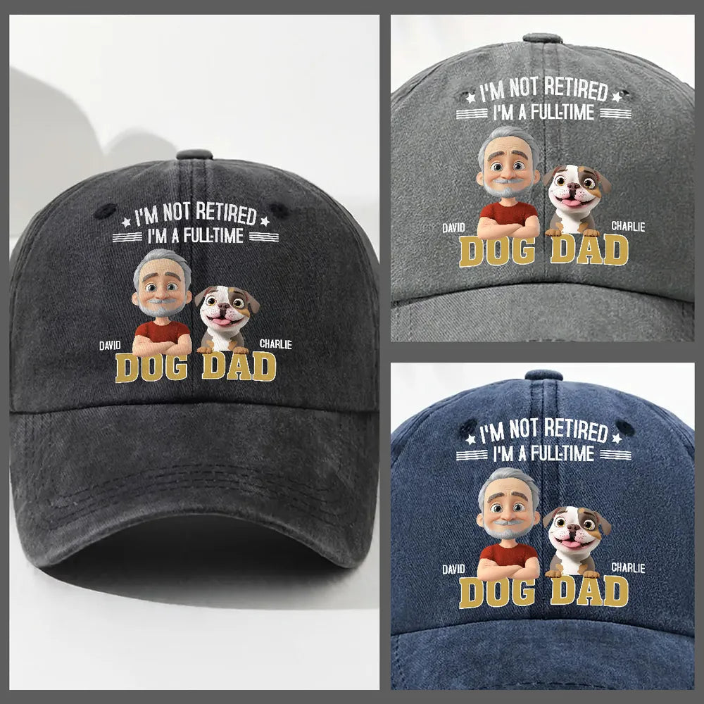 Not Retired Dog Dad Washed Denim Baseball Cap – Perfect Gift for Proud Pet Lovers and Retirees
