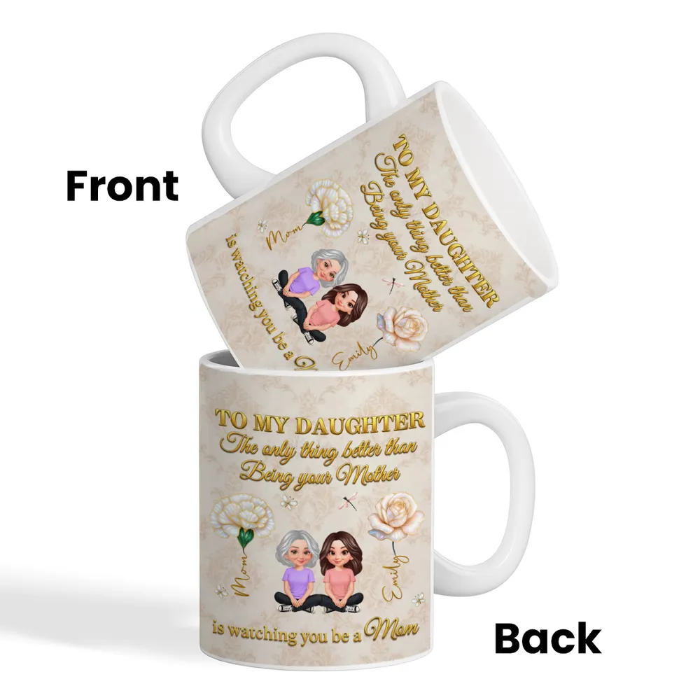 To My Daughter Inspirational Ceramic Mug, Personalized Keepsake Gift from Mom, Warm Neutral Floral Design
