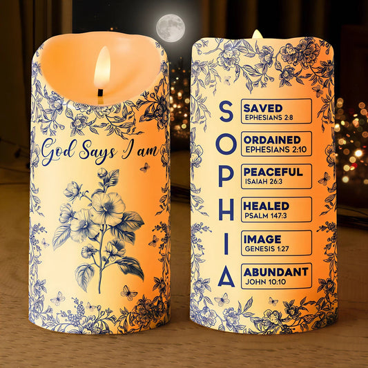 Flameless LED Candle with Religious Theme and God Says I Am Design, High Clarity, Heartwarming Gift