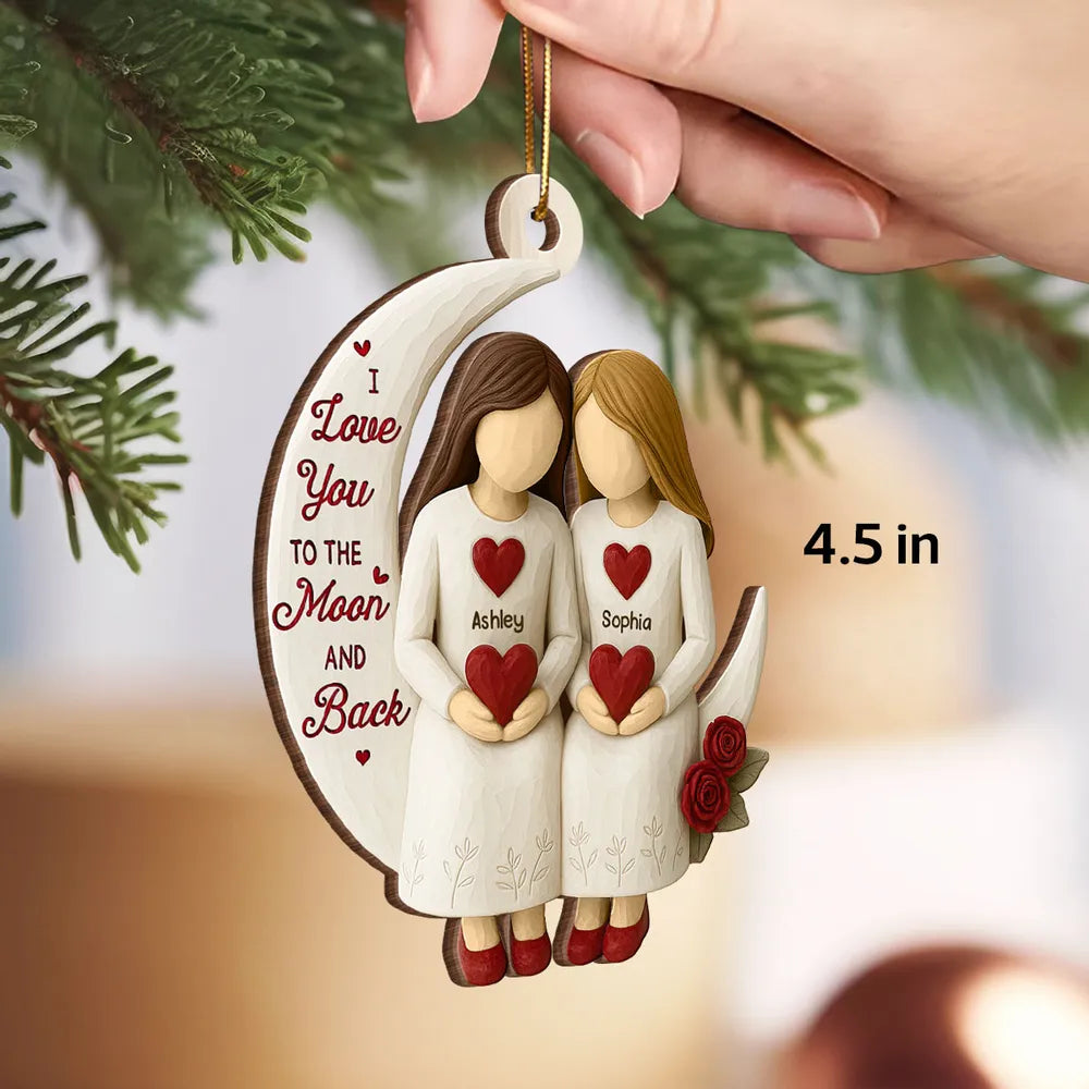 Wooden Ornament, Chosen Sister Friendship Design for Christmas Tree, crescent moon hearts, a unique gift for Best Friend