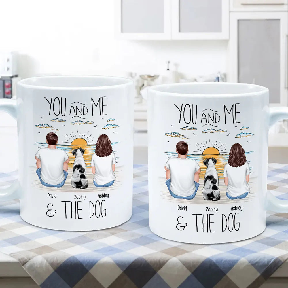 “You, Me & the Dog” Personalized Sunrise Mug – Romantic Gift for Dog Lovers or Cat Lovers