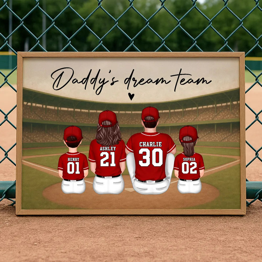 “Daddy’s Dream Team” Personalized Baseball Poster / Canvas – Home-Run Father’s Day Gift