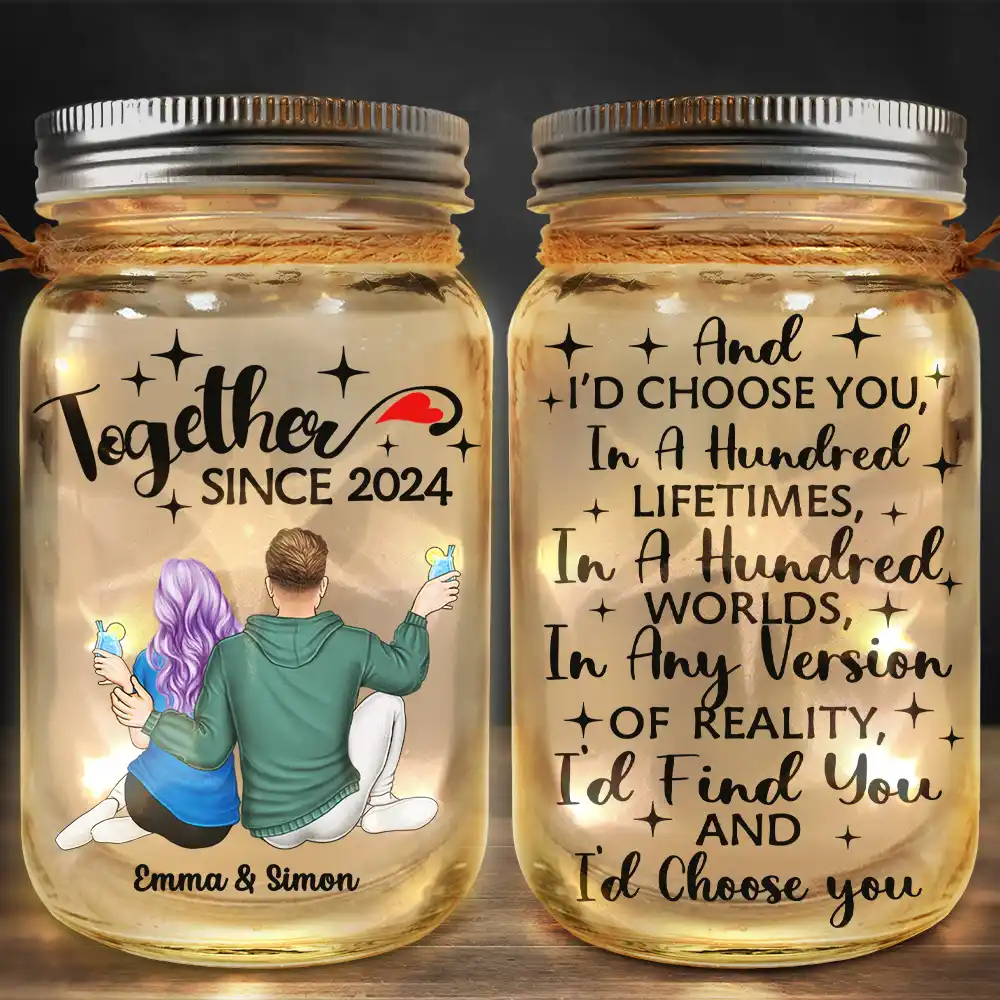 Personalized Glass Mason Jar Light for Couples, Together Since Quote, Cozy Nightstand Decor, Unique Gift