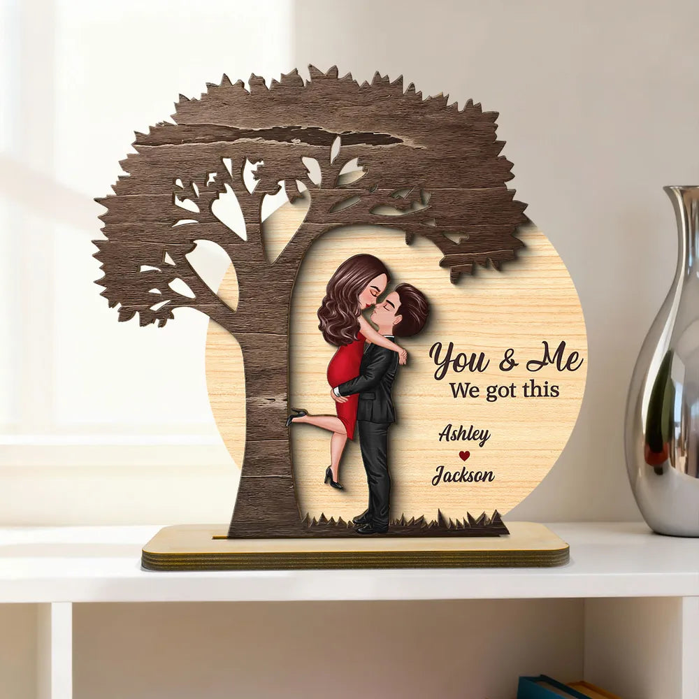 Personalized 2-Layer Wooden Plaque Couple Hugging Under Tree, You & Me Quote, Romantic Home Decor, Unique Gift for Wife or Husband