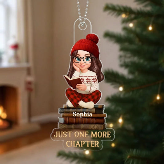 Custom Name & Look Book Lover Ornament: Personalized Acrylic Reading Girl Tree Decor | Choose Skin Tone & Body Type Gift