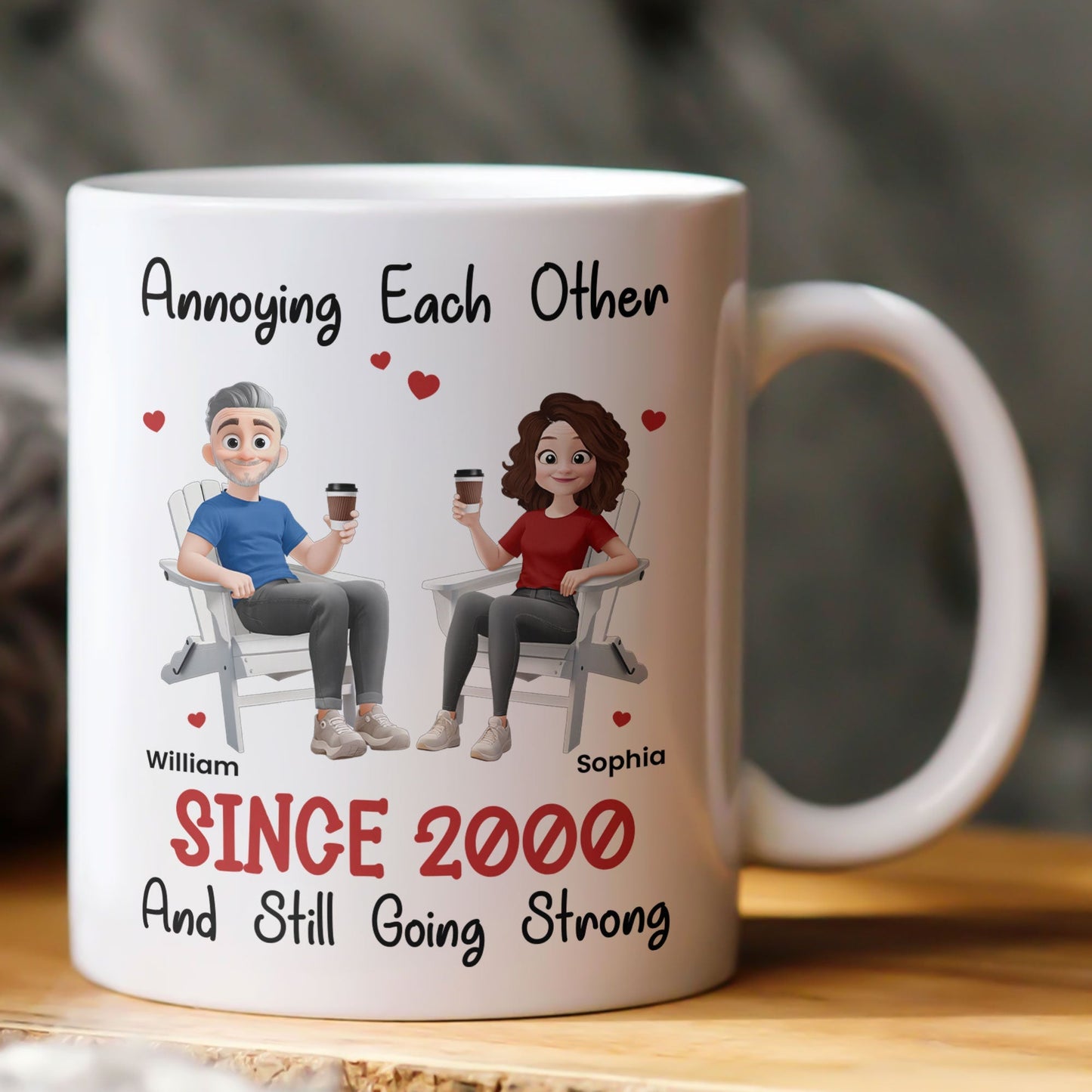 Funny Couple Mug – Custom Anniversary Gift for Husband or Wife with Coffee Illustration
