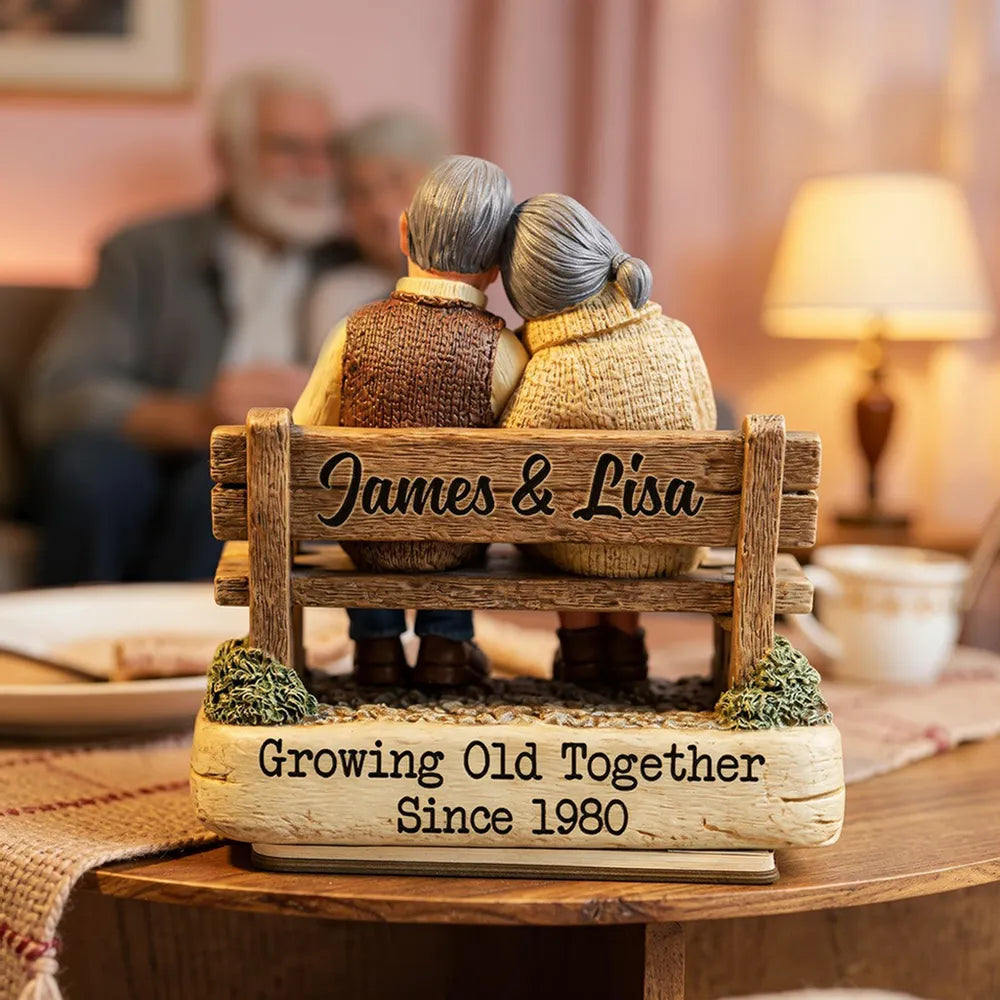 Personalized 2-Layer Wooden Plaque with Cuddling Couple on a Bench, Unique Gift for Couples, Sweet Home Display