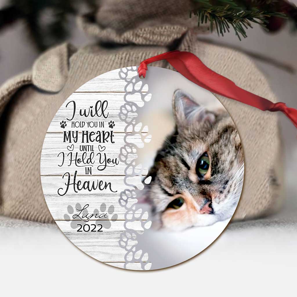 I Will Hold You in My Heart Until I Hold You in Heaven - Personalized Christmas Cat Ornament (Printed On Both Sides)