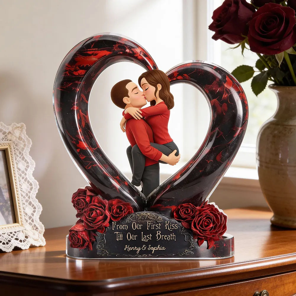 Shaped Acrylic Block Plaque Personalized for Couples, Dark Romantic Heart Rose Design, Sweet Love Keepsake, Unique Valentine's Day Gift