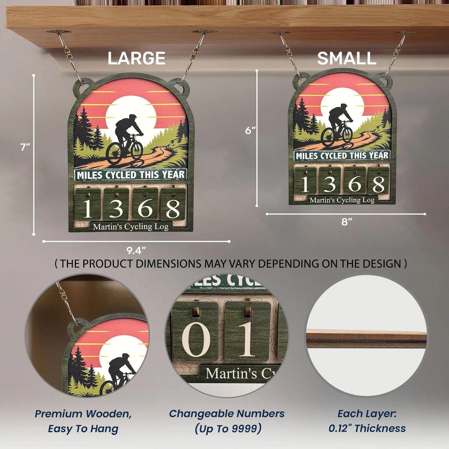 Personalized Wooden Hanging Tracker for Cyclists, Miles Cycled This Year Sign, Unique Gift for Bike Lovers