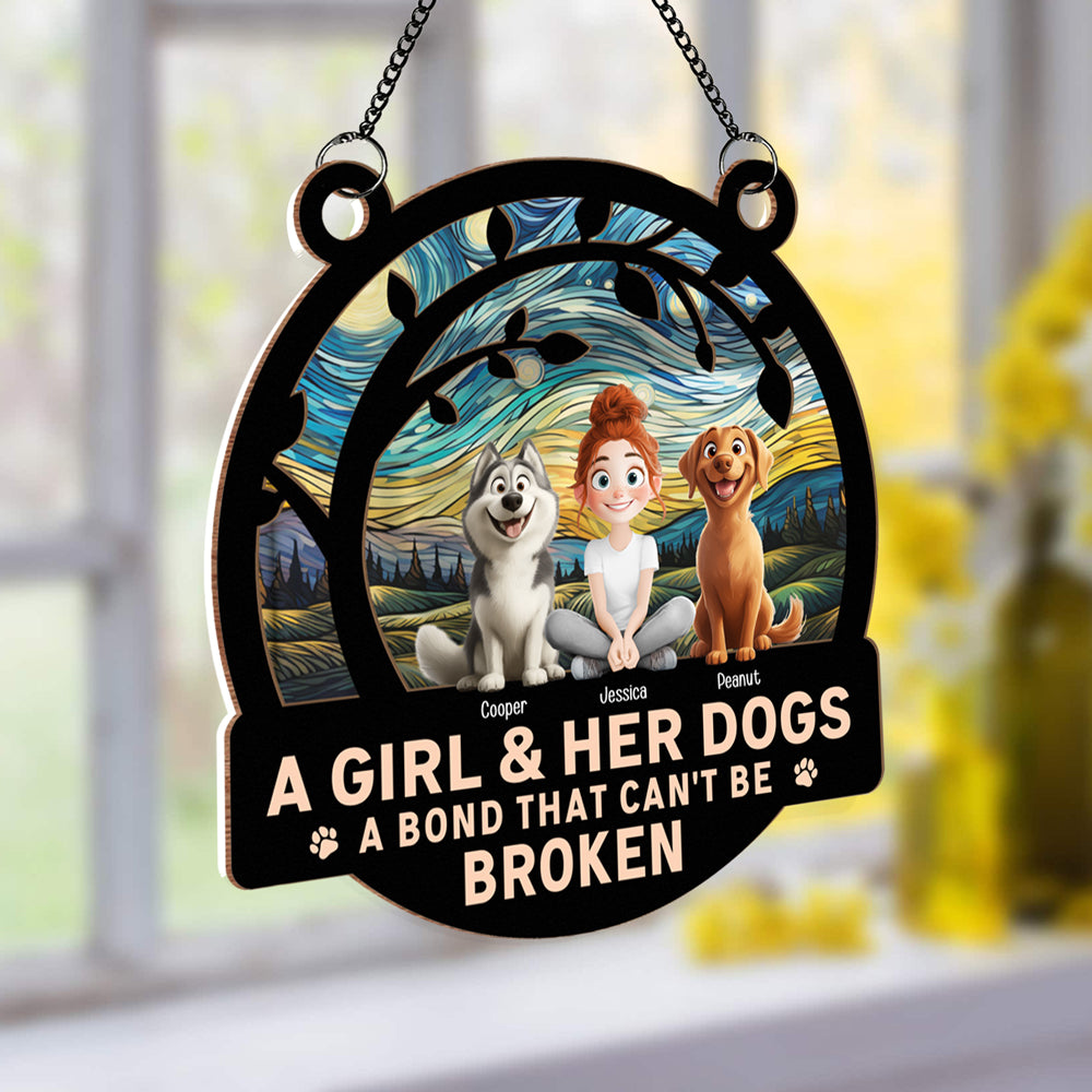 A Girl & Her Dogs - A Bond That Can’t Be Broken, Custom Wood and Acrylic Layered Ornament, Perfect Gift for Dog Lovers - Personalized Pet Memorial Gift for Mother’s Day, Pet Birthdays, and More!