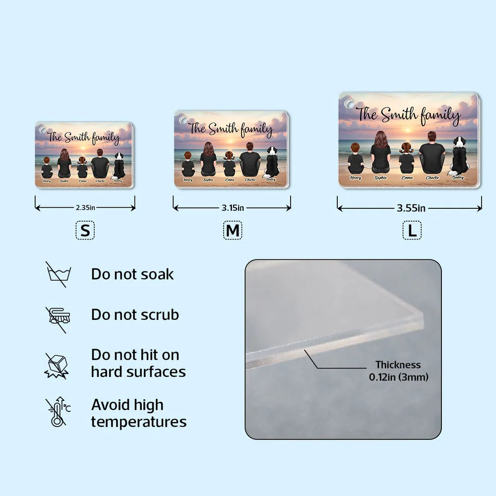 Beach Landscape Family Sitting Back View - Personalized Keychain or Poster or Plaque or Car Hanger or Pillow or Wallet card- Ideal Gift for Loved Ones