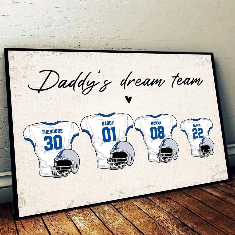 Daddy's Dream Team American Football Personalized Poster or Canvas, Perfect Father's Day Gift for Dad, Grandpa, Husband