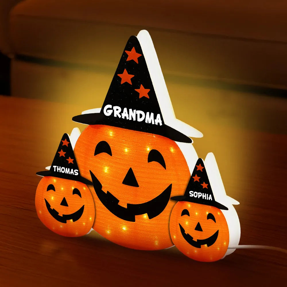 Custom Family Pumpkin Acrylic Light Box with “GRANDMA” – Bright Seasonal Lamp, Heartfelt Gift for Grandma and the Little Ones