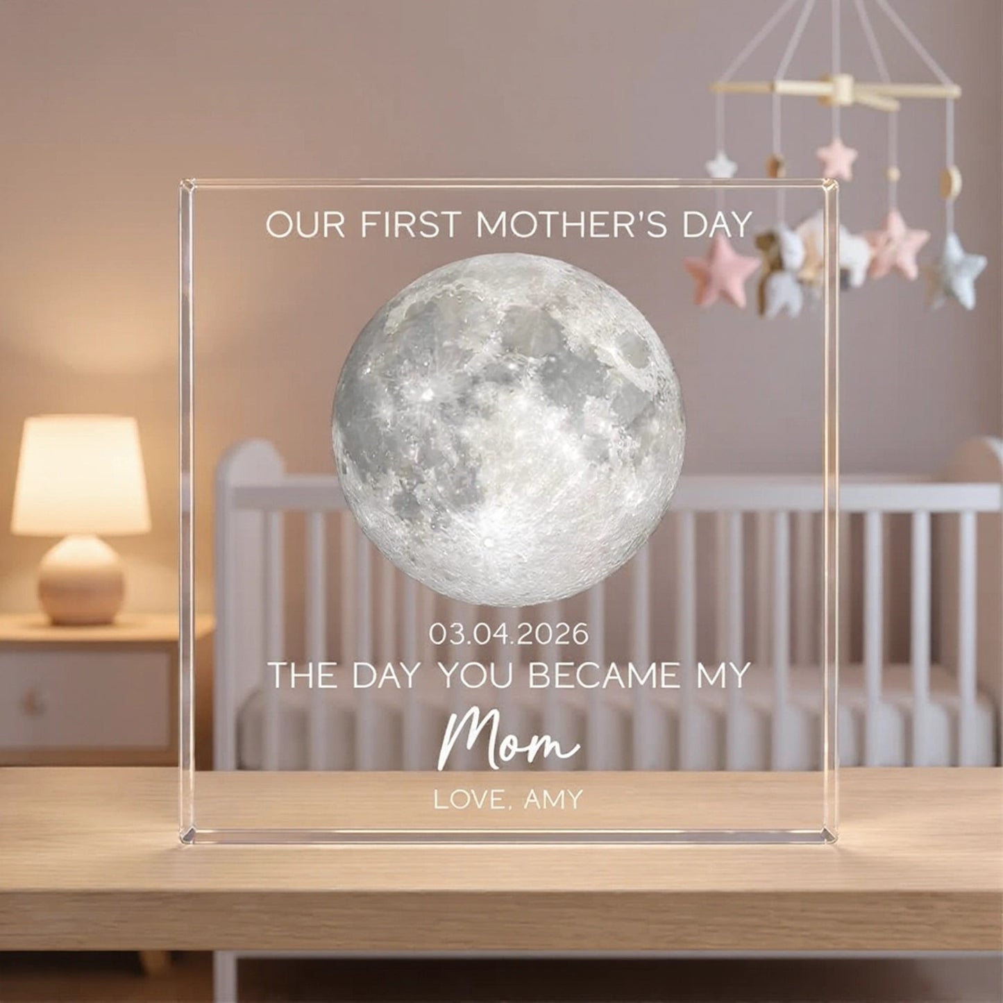 Personalized Moon Phase Rectangle Acrylic Block Plaque for Our First Mother's Day - Unique Gift for New Mom