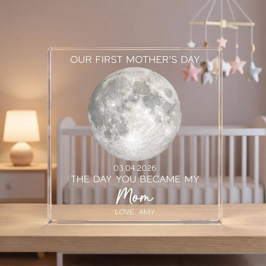 Personalized Moon Phase Rectangle Acrylic Block Plaque for Our First Mother's Day - Unique Gift for New Mom
